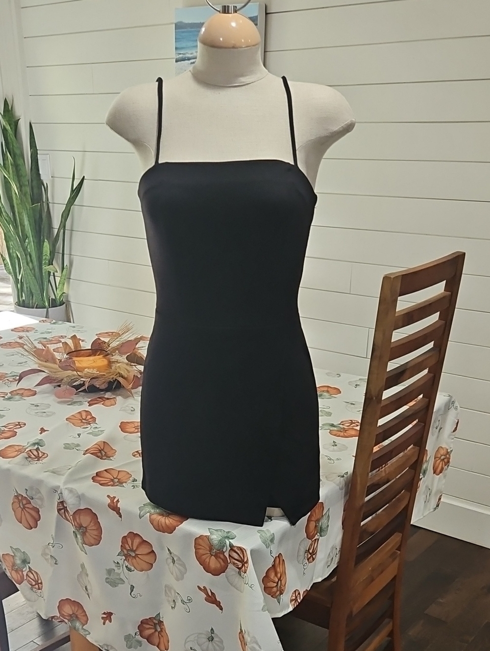 Altar'd States Minimalist Black Spaghetti-Strap Romper Skort Tennis Sz S
